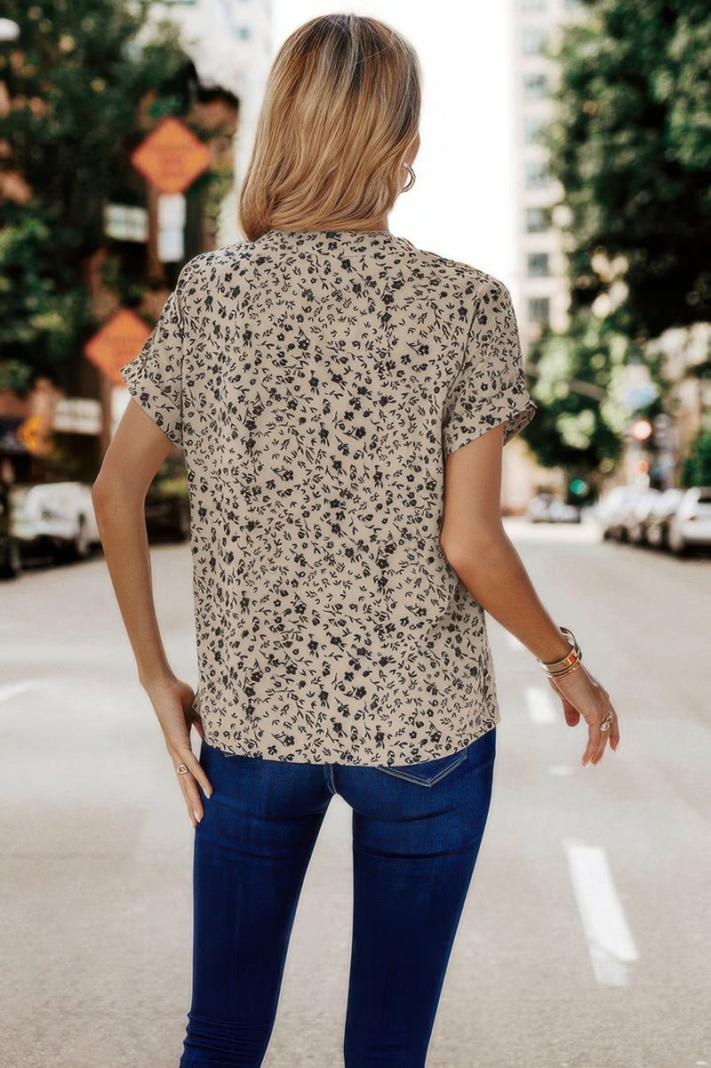 V Neck Floral Print Blouse-short sleeve blouse-Reef Love