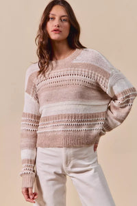 Variegated Taupe Stripe Textured Loose Fit Sweater