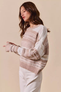 Variegated Taupe Stripe Textured Loose Fit Sweater