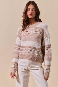 Variegated Taupe Stripe Textured Loose Fit Sweater