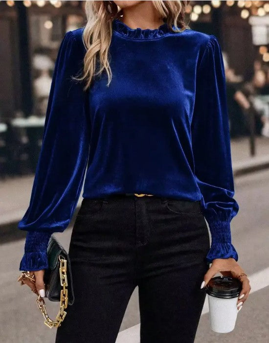 Velvet Top with Gathered Cuffs