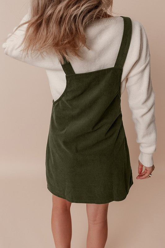 Vineyard Corduroy Front Pockets Overall Mini Dress