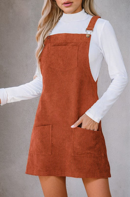 Vineyard Corduroy Front Pockets Overall Mini Dress