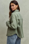 Vintage Washed Button Twill Shacket, Olive- Boho Chic Styles by Reef Love