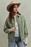 Vintage Washed Button Twill Shacket, Olive- Boho Chic Styles by Reef Love