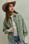 Vintage Washed Button Twill Shacket, Olive- Boho Chic Styles by Reef Love