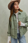 Vintage Washed Button Twill Shacket, Olive- Boho Chic Styles by Reef Love