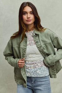 Vintage Washed Button Twill Shacket, Olive- Boho Chic Styles by Reef Love