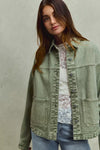 Vintage Washed Button Twill Shacket, Olive- Boho Chic Styles by Reef Love