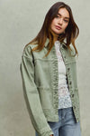 Vintage Washed Button Twill Shacket, Olive- Boho Chic Styles by Reef Love