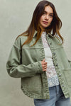 Vintage Washed Button Twill Shacket, Olive- Boho Chic Styles by Reef Love