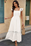 Woman wearing Lace Patchwork Textured Maxi Dress-Elegant and effortlessly wearable, this solid sleeveless dress features delicate lace patchwork and a subtle textured finish for added dimension. 