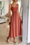 Woman wearing Contrast Binding Linen Blend Maxi Dress-Contrast Binding Linen Blend Maxi Dress - Effortlessly Chic and breezy. Your go-to choice for sunny days, contrast binding that adds a stylish edge.