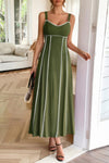 Woman wearing Contrast Binding Linen Blend Maxi Dress-Contrast Binding Linen Blend Maxi Dress - Effortlessly Chic and breezy. Your go-to choice for sunny days, contrast binding that adds a stylish edge.