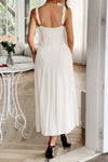 Woman wearing Contrast Binding Linen Blend Maxi Dress-Contrast Binding Linen Blend Maxi Dress - Effortlessly Chic and breezy. Your go-to choice for sunny days, contrast binding that adds a stylish edge.