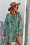Woman wearing Polka Dot Tunic Dress-Bring playful charm to your wardrobe with this Polka Dot Tunic Dress. Designed for comfort and effortless style. Crafted from breathable, lightweight fabric.