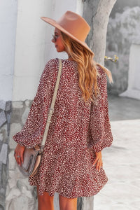 Woman wearing Polka Dot Tunic Dress-Bring playful charm to your wardrobe with this Polka Dot Tunic Dress. Designed for comfort and effortless style. Crafted from breathable, lightweight fabric.