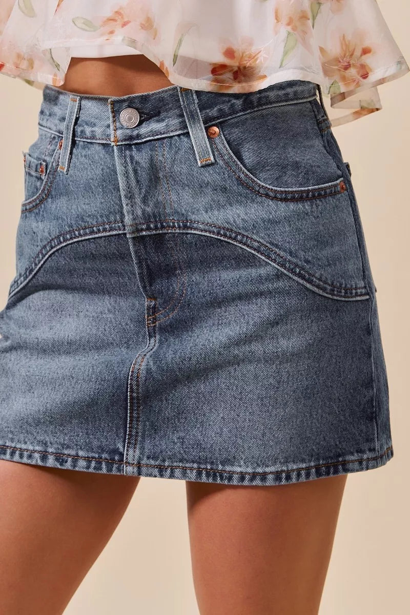 Washed Denim Mini Skirt with Pockets-Washed denim mini skirt with pockets. Casual, versatile cotton-blend skirt with a relaxed washed finish—perfect for effortless everyday style.-Reef Love