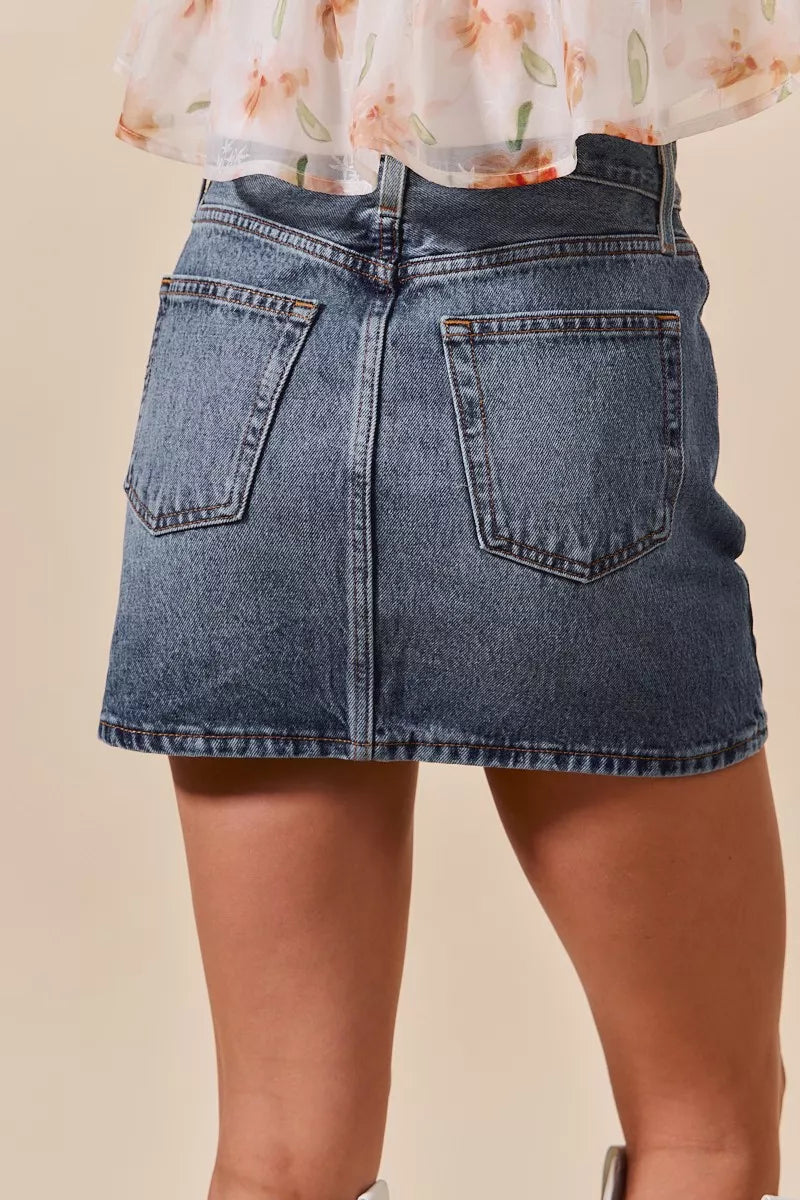 Washed Denim Mini Skirt with Pockets-Washed denim mini skirt with pockets. Casual, versatile cotton-blend skirt with a relaxed washed finish—perfect for effortless everyday style.-Reef Love