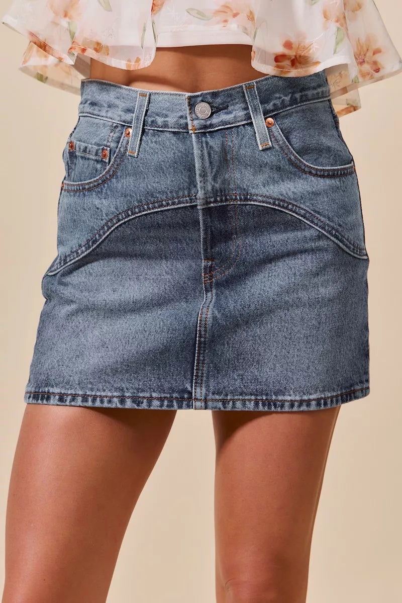 Washed Denim Mini Skirt with Pockets-Washed denim mini skirt with pockets. Casual, versatile cotton-blend skirt with a relaxed washed finish—perfect for effortless everyday style.-Reef Love