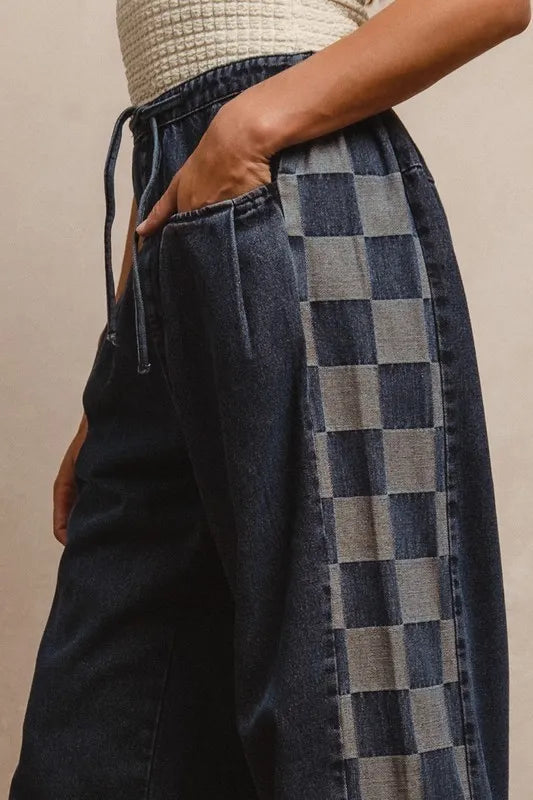 Washed Denim Mix And Match Drawstring Jeans-Jeans-BiBi-Reef Love