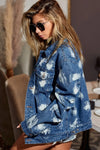 Washed Tie Dye Oversized Denim Jacket-Washed Tie Dye Oversized Denim Jacket - Cool Weather Layering Essential. Trendy and unique piece that adds a pop of color and personality to your outfit. 