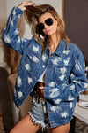 Washed Tie Dye Oversized Denim Jacket-Washed Tie Dye Oversized Denim Jacket - Cool Weather Layering Essential. Trendy and unique piece that adds a pop of color and personality to your outfit. 