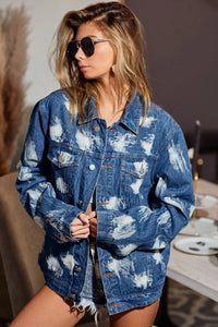 Washed Tie Dye Oversized Denim Jacket-Washed Tie Dye Oversized Denim Jacket - Cool Weather Layering Essential. Trendy and unique piece that adds a pop of color and personality to your outfit. 