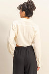 Washed Tie Front Crop Top, White