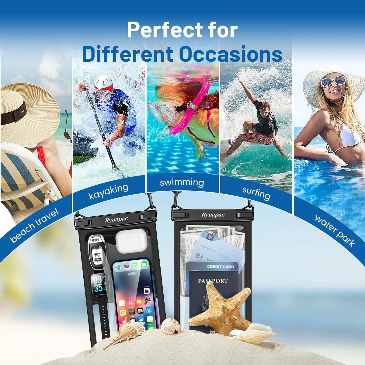 Waterproof Phone Pouch 2-Pack, IPX8 Certified Protection for Beach & Travel
