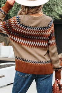 Cozy up in the Eva Aztec Crew Neck Sweater. Western-inspired print, soft knit, and versatile layering boho-chic sweater