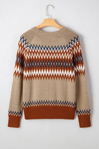 Cozy up in the Eva Aztec Crew Neck Sweater. Western-inspired print, soft knit, and versatile layering boho-chic sweater