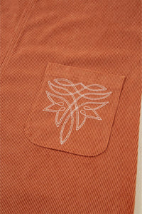 Western Corduroy Embroidered Patch Pocket Mini Dress