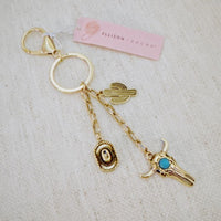 Western Rodeo Handbag Charm – Bull Skull & Cactus