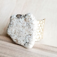 White Turquoise Slab on Hammered Gold Ring Base- Boho Chic Styles by Reef Love
