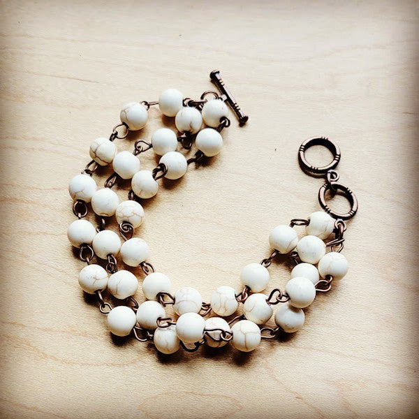 White Turquoise Triple Strand Bracelet-Reef Love