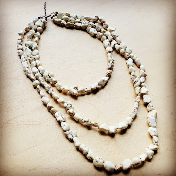 White Turquoise Triple Strand Necklace-Reef Love