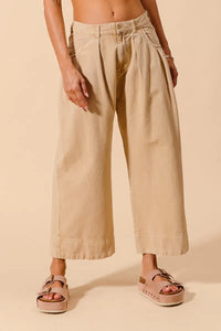Shop Wide Leg Chino Pants With Pockets-Effortlessly Stylish Wide-Leg Cropped Chino Pants, flattering mid-rise fit and a relaxed wide leg silhouette. Designed with pleated details and side pockets.-available at Reef Love online boho-chic boutique