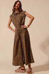 Wide Leg Leopard Twill Jumpsuit-Make a statement in this leopard wide-leg jumpsuit with belt. Lightweight & flattering with button front & cropped ankle. Perfect for casual or dressed-up looks.-Reef Love Boho-Chic Boutique