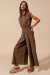 Wide Leg Leopard Twill Jumpsuit-Make a statement in this leopard wide-leg jumpsuit with belt. Lightweight & flattering with button front & cropped ankle. Perfect for casual or dressed-up looks.-Reef Love Boho-Chic Boutique