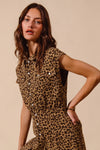 Wide Leg Leopard Twill Jumpsuit-Make a statement in this leopard wide-leg jumpsuit with belt. Lightweight & flattering with button front & cropped ankle. Perfect for casual or dressed-up looks.-Reef Love Boho-Chic Boutique
