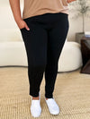 Wide Waistband Workout Leggings-High-waisted workout leggings with wide waistband & side pockets. Opaque, stretchy, comfy & flattering. Standard & plus sizes.