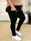 Wide Waistband Workout Leggings-High-waisted workout leggings with wide waistband & side pockets. Opaque, stretchy, comfy & flattering. Standard & plus sizes.
