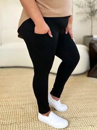 Wide Waistband Workout Leggings-High-waisted workout leggings with wide waistband & side pockets. Opaque, stretchy, comfy & flattering. Standard & plus sizes.