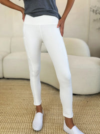 Wide Waistband Workout Leggings-High-waisted workout leggings with wide waistband & side pockets. Opaque, stretchy, comfy & flattering. Standard & plus sizes.