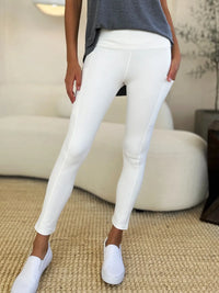 Wide Waistband Workout Leggings-High-waisted workout leggings with wide waistband & side pockets. Opaque, stretchy, comfy & flattering. Standard & plus sizes.