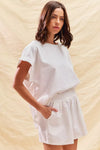 Winter White Cotton Short Sleeve Top & Shorts Lounge Set