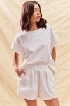 Winter White Cotton Short Sleeve Top & Shorts Lounge Set