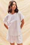 Winter White Cotton Short Sleeve Top & Shorts Lounge Set