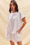 Winter White Cotton Short Sleeve Top & Shorts Lounge Set